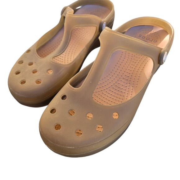 Crocs Sandals Clogs Womens Size 9 Carlie Mary Jane T Strap Khaki Green - Picture 1 of 10